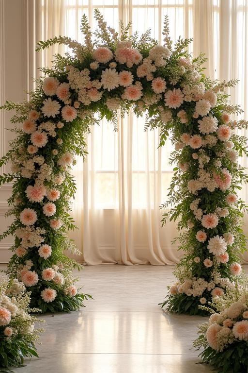 豪華な結婚式のフローラルアーチ